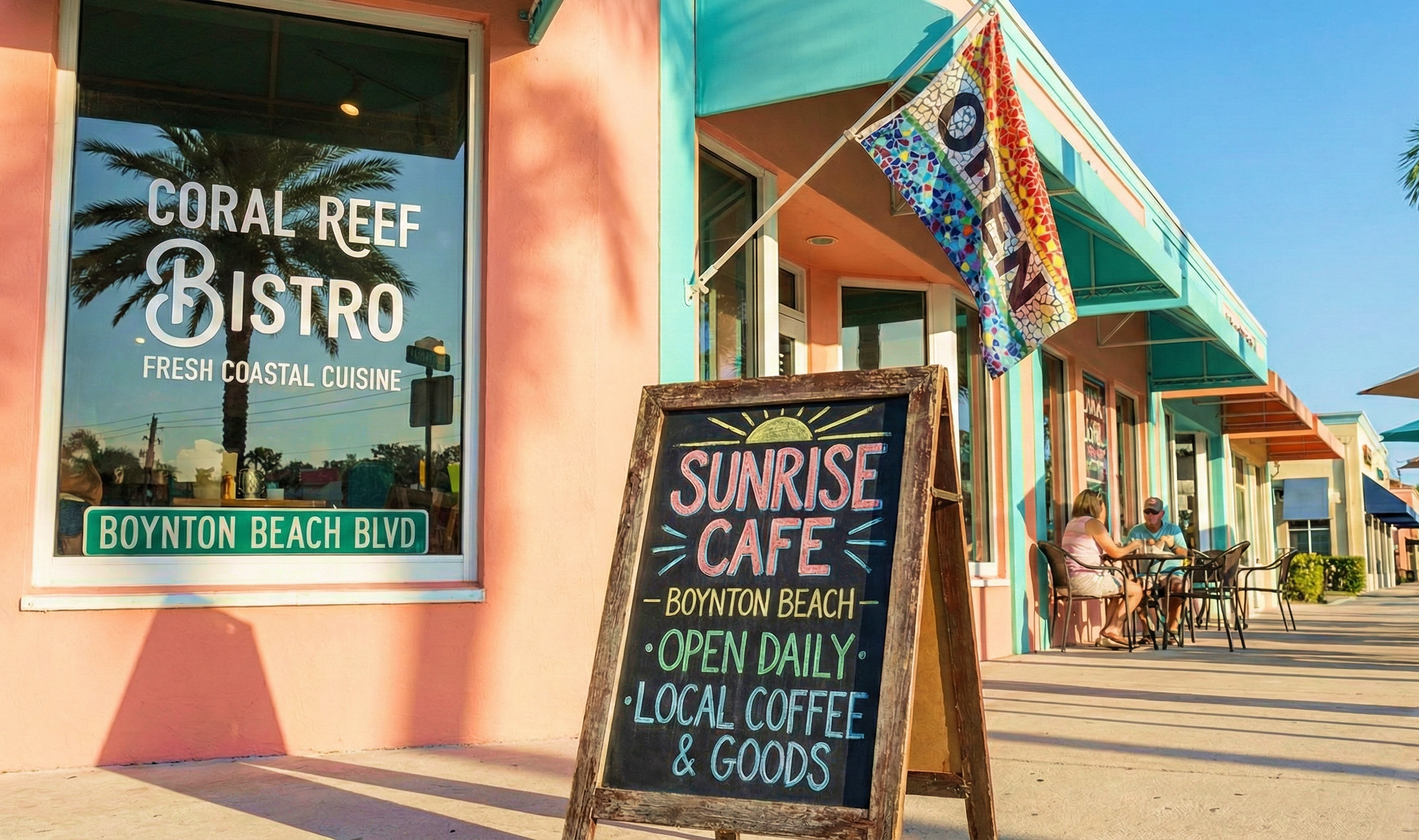 Professional storefront signage for a small business in Boynton Beach showcasing cost-effective window graphics and lettering